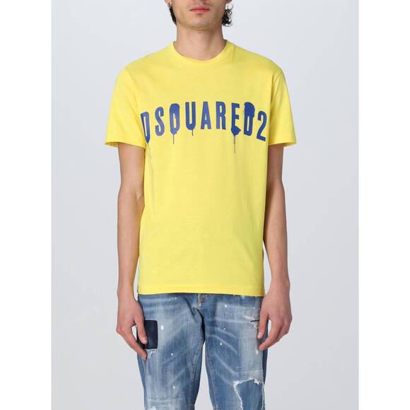 NEW DSQUARED2 men's short sleeve cotton t-shirt in yellow